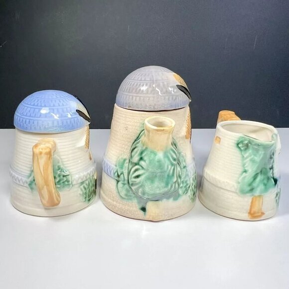 Vintage Ceramic Windmill Tea Set Made in Japan Hand Painted Teapot Sugar Creamer - Picture 7 of 14